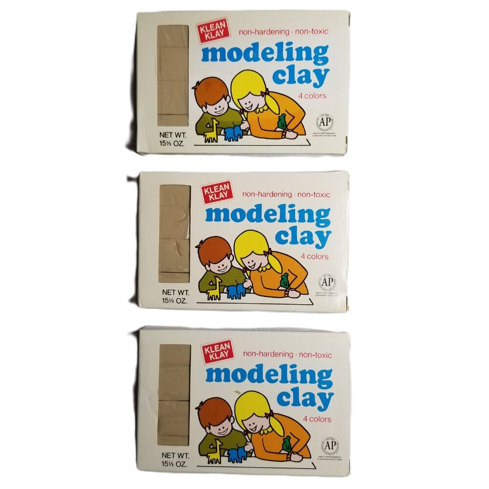 Klean Klay Vintage Modeling Clay 3 Box Lot Tan Non Hardening Professional NOS